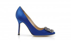Blue satin court shoes