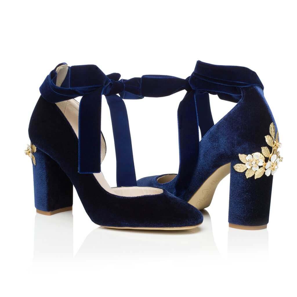 Harriet Wilde Hetty Midnight Blossom blue velvet shoes