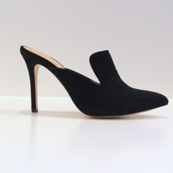 Black suede mule with high heel