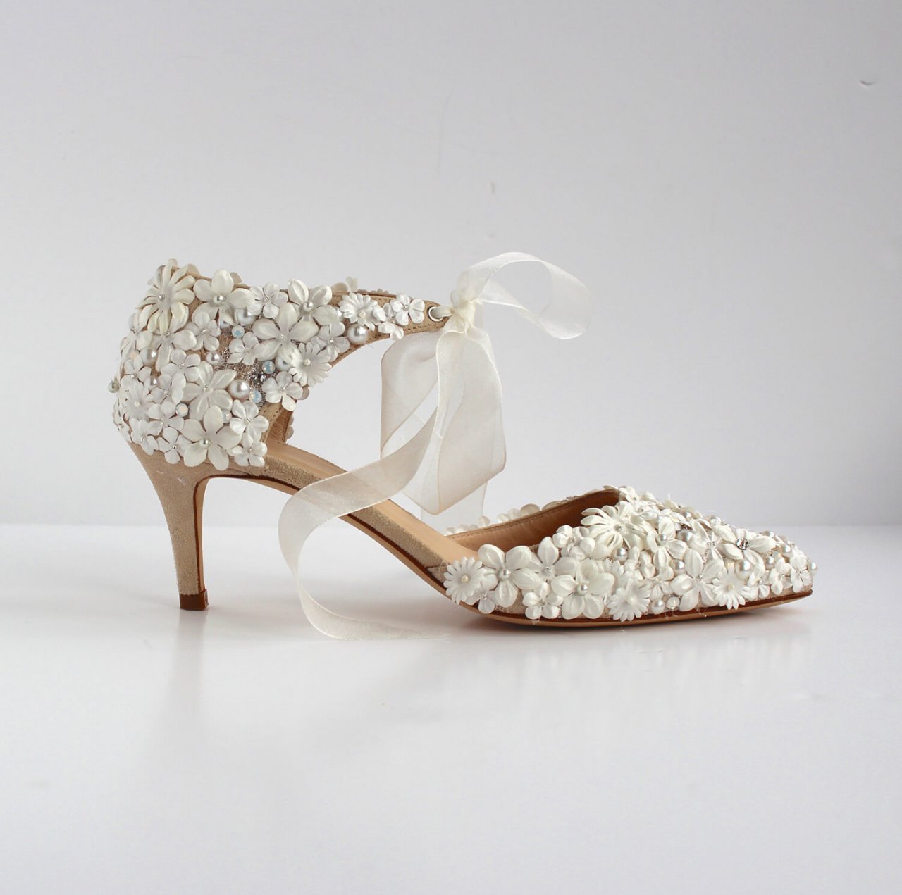 Bettina Floral Mid-Heel Wedding shoe • Designer Wedding Shoes • Diane ...