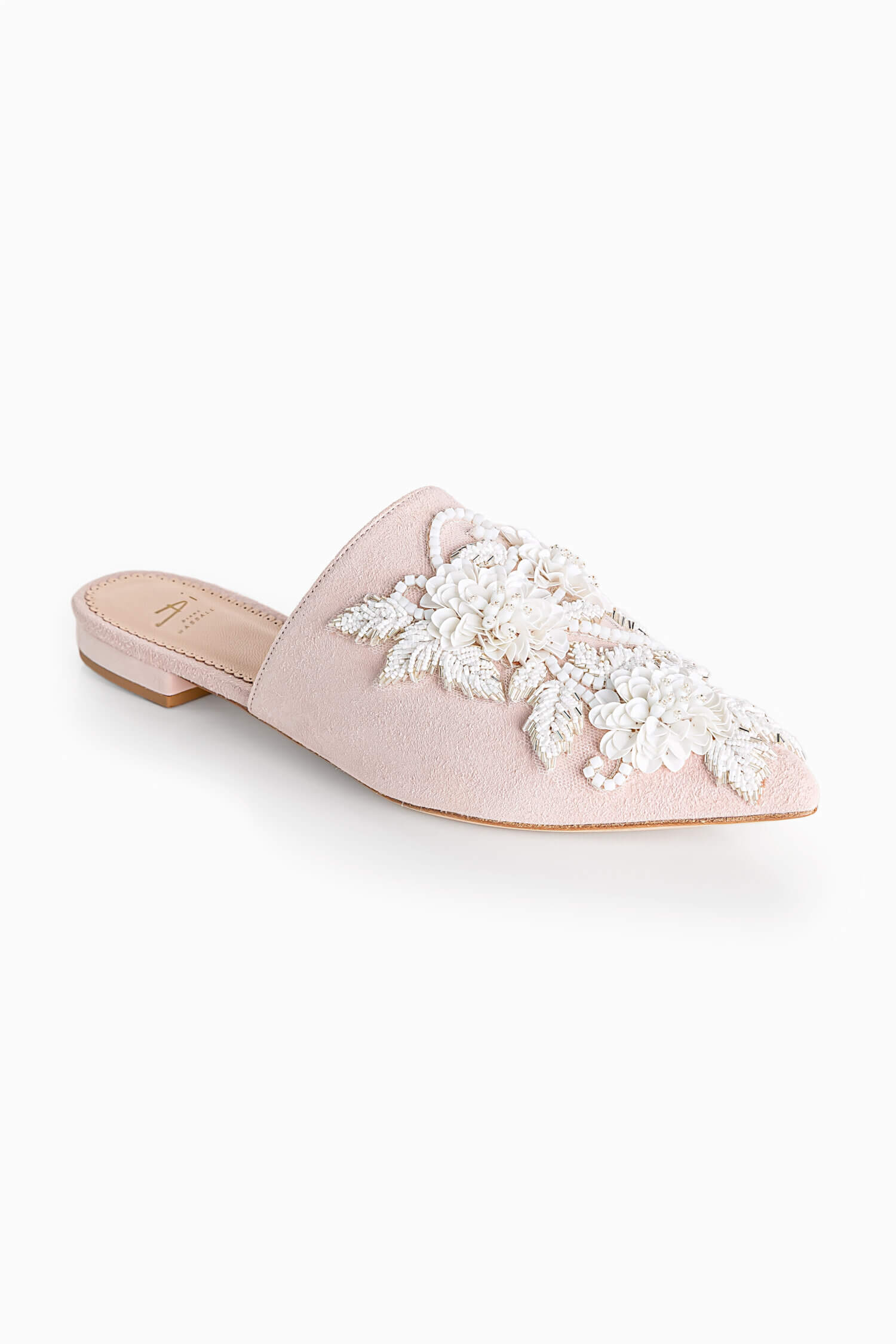 Autumn embellished bridal flat mules. Wedding shoes handmade by Di Hassall.