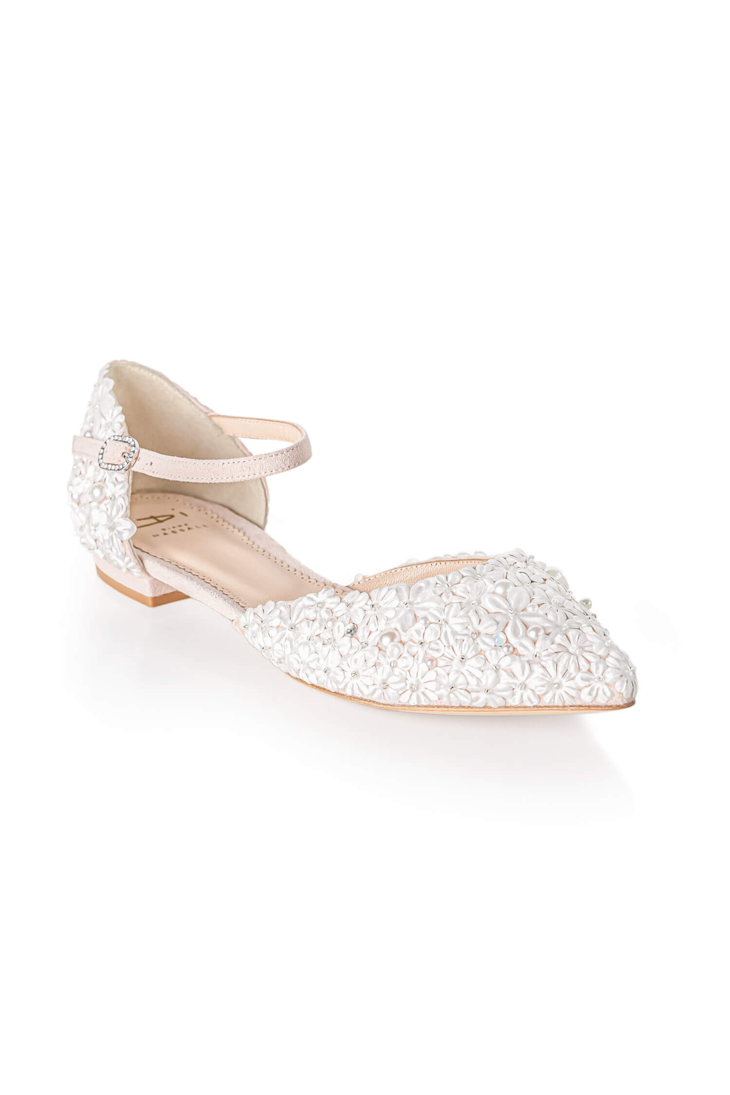 Lindy embellished bridal flats. Wedding shoes handmade by Di Hassall.