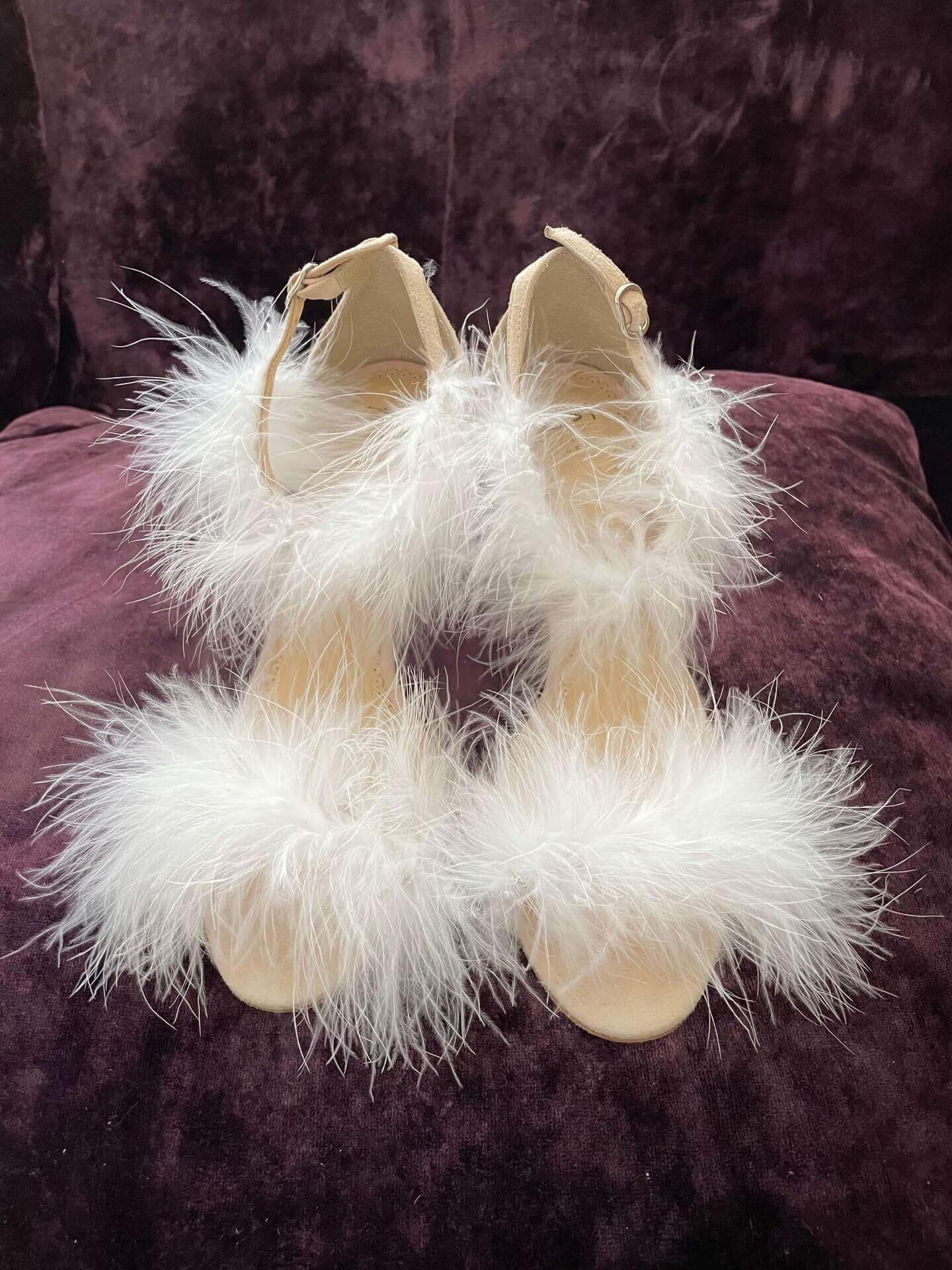 Flirty fluffy feathered wedding sandals by Di Hassall
