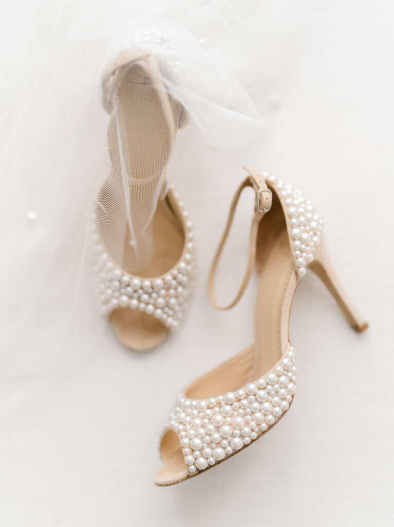pearl wedding shoes and veil