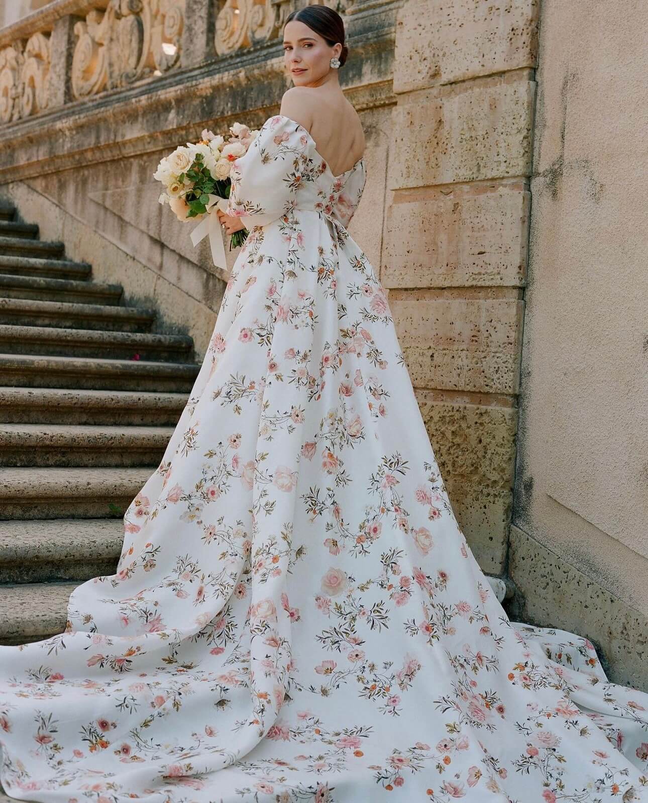 Sophia Bush, floral wedding dress